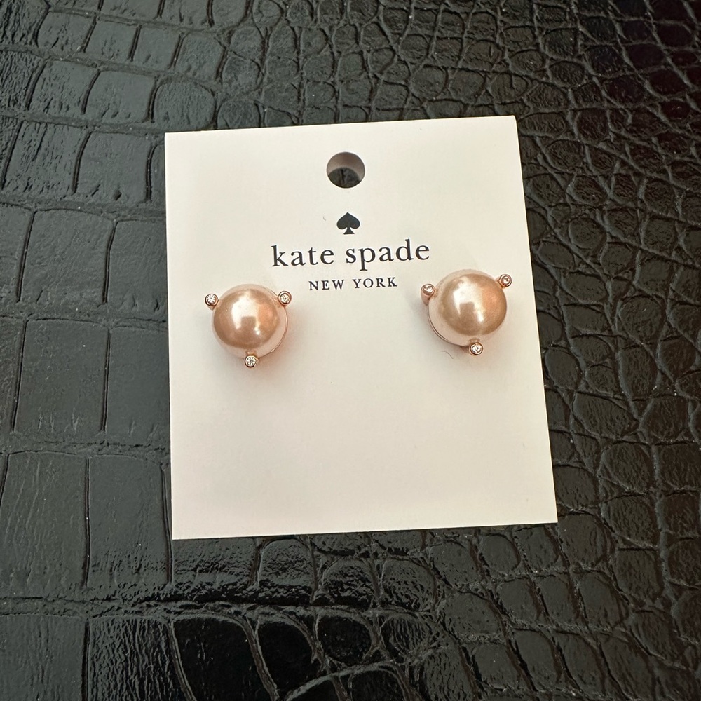 New Kate Spade blush pearl studs with mini round crystals around each pearl.